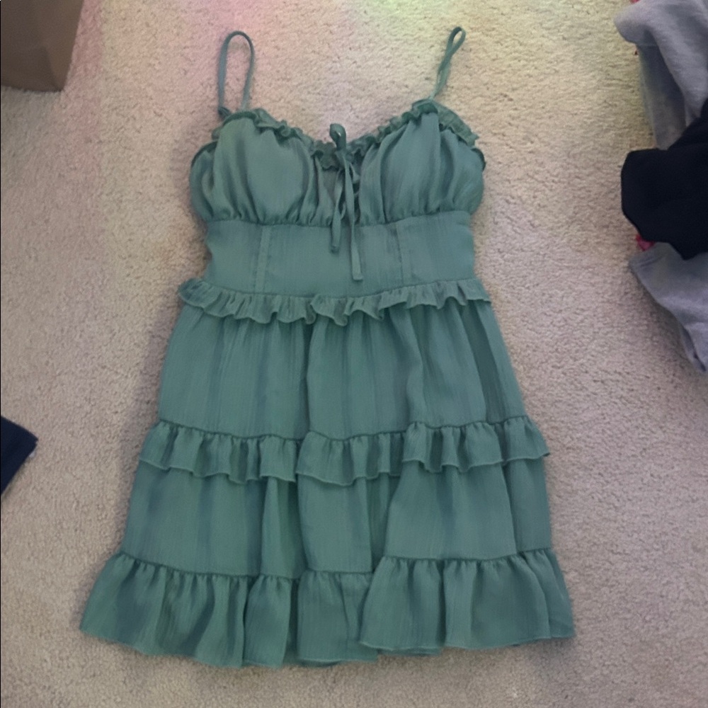 Green Ruffled Sleeveless Dress